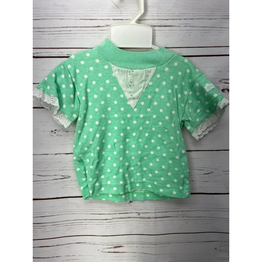 Okie‎ Dokie Garden Girl Blue Jeans Overalls With Green Polka Dotted Shirt Outfit